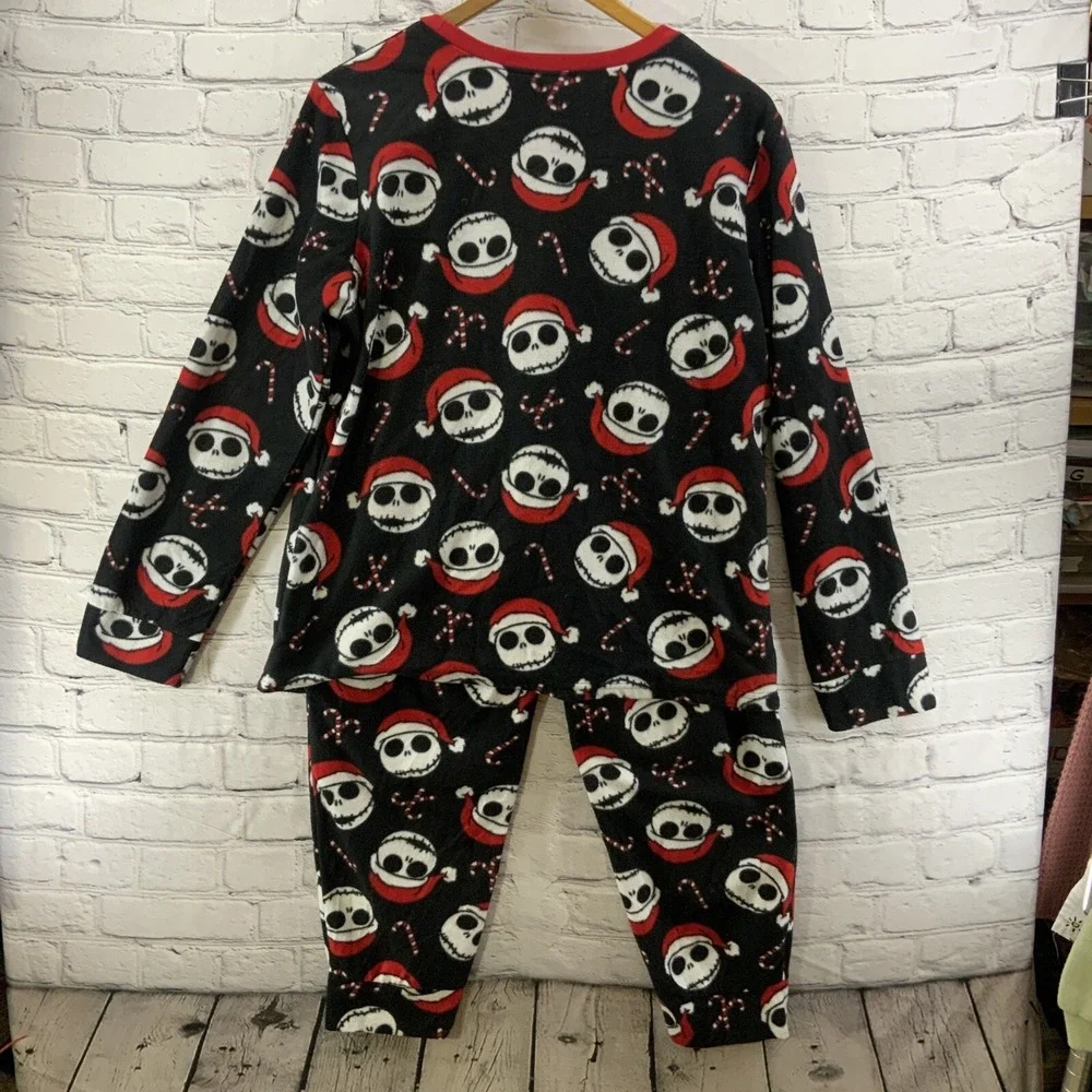 Disney Nightmare Before Christmas Pajama Set Sz L Fleece Black Red Jack - Picture 6 of 7